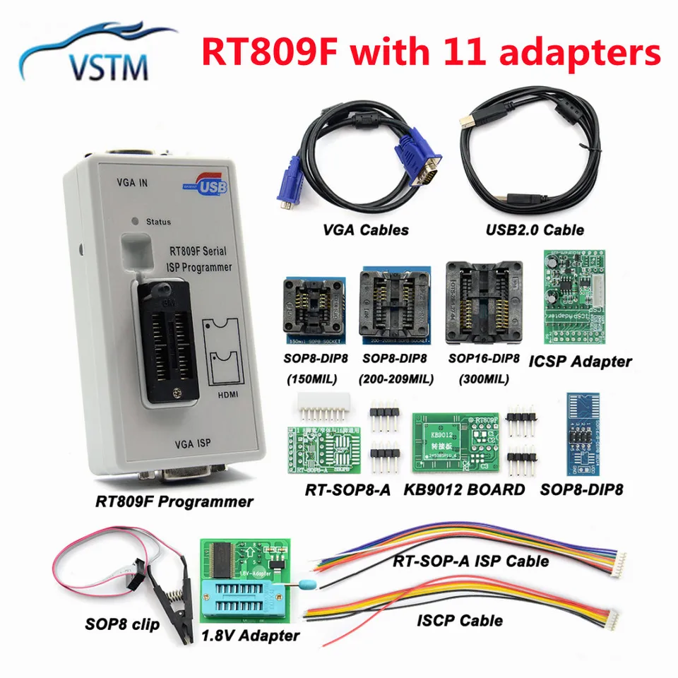 Najnovší programátor RT809F ISP/ RT809 LCD USB OPRAVY OPRAVNÉ NÁKLADY 24-25-93 Serise IC s 11 adaptérmi