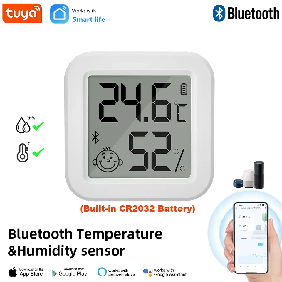 Najnovší senzor vlhkosti TUYA Bluetooth LCD TERMOMERMER Mini inteligentný elektrický hygrometer App diaľkový ovláda
