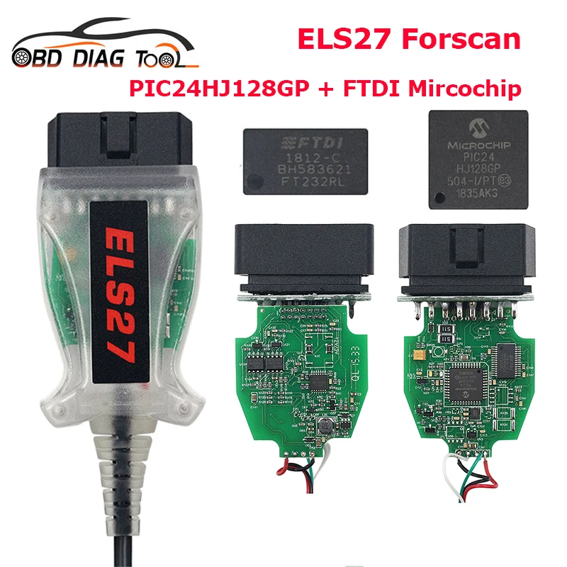 Najnovší V2.3.8 ELS27 FORSCAN OBD2 Diagnostický kábel Zelený PCB PIC24HJ128GP+FTDI MIRCOCHIP ELS27 pre Ford/Mazda/Lincoln/Mercury