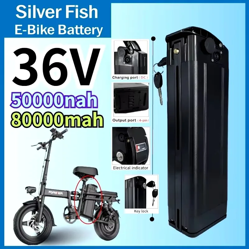 Najpredávanejšia batéria s elektrickým vozidlom Silver Fish 36V20AH-60AH Veľká kapacita batérie 18650 Lítiová batéria 500-1000W+2A nabíjačka