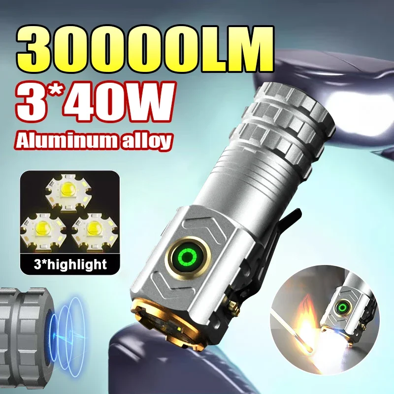 Najpredávanejšia mini baterka 18500 Ultra výkonná baterka 30000Lumen baterka Vysoko výkonná LED baterka Strong Magnet Mini Torch