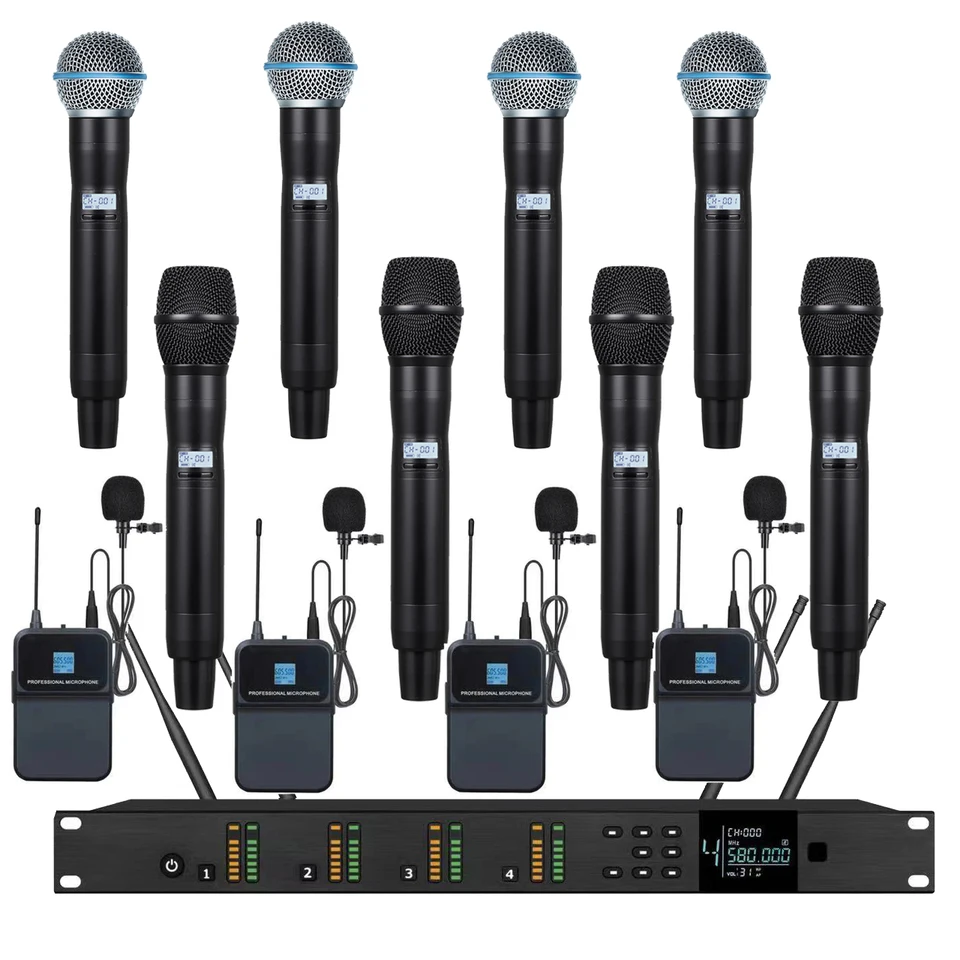 Najvyššia kvalita AD4Q 4 beta58 ksm9 digitálny bezdrôtový mikrofónový systém DJ Karaoke Stage Performance Performance Metal Handheld kardioid 500 MHz