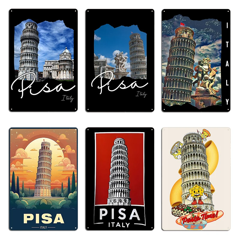 Naklonená veža Pisa Souvenir Pisa Taliansko Pasta Time Metal Plaque Painting Cave Club Custom Tin Sign Plagát