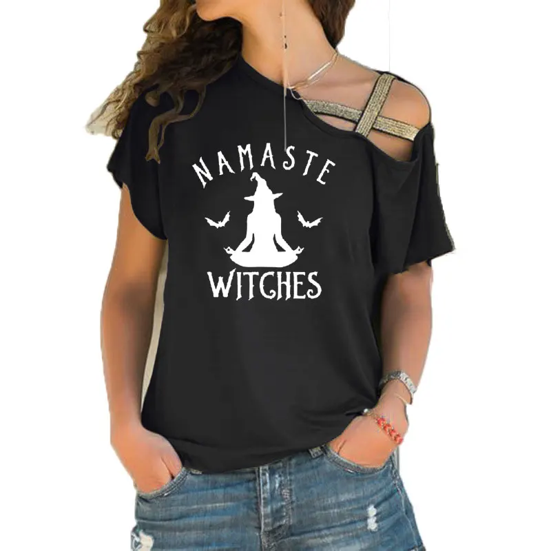 Namaste čarodejnice Tričko Halloween vtipné darčekové tričko Ženy módne meditácie strašidelné netopiere