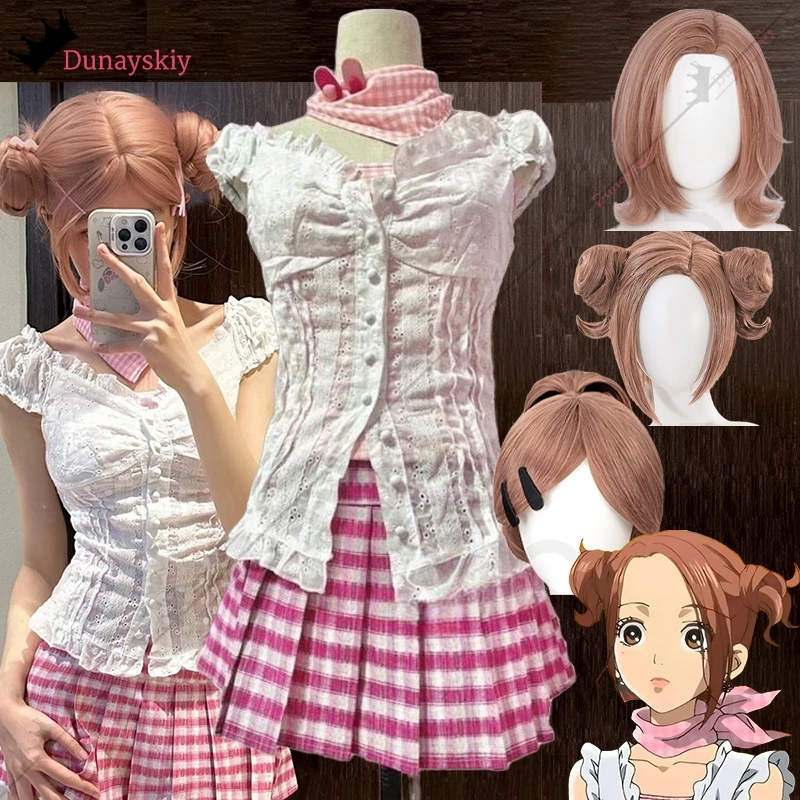 Nana Anime nana cosplay oblečenie parochňu Dámske ženy krátko hnedé tepelne odolné voči ružovej sukne midi sukňa 2024 sukňa