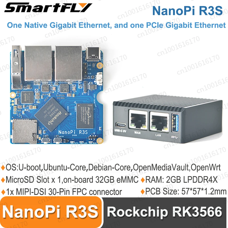 Nanopi R3S Dual-Gbps Ethernet Ports Router Rockchip RK3566 SOC Development Boards 2GB LPDDR4X Podpora OpenMediavault, OpenWRT