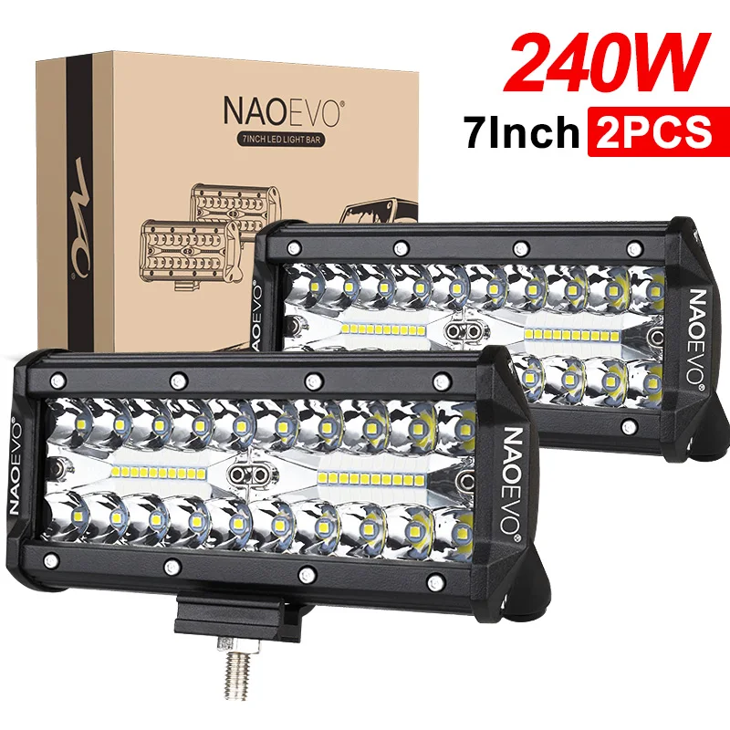Naoevo 7 -palcový LED Bar Light Off Off Cool 240W 12V 24V Combo Beam LED pracovná lampa Hnačka Hmla hmla pre Niva Lada 4x4 Truck ATV príslušenstvo