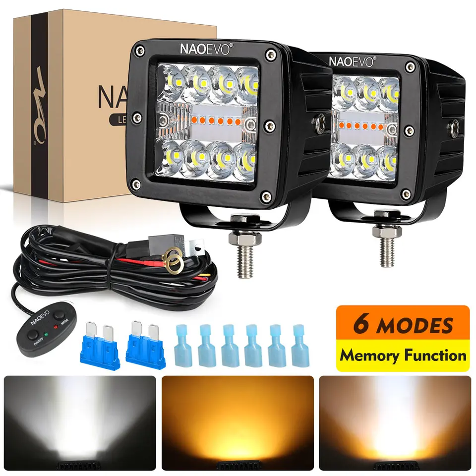 Naoevo 72W Automatické LED svetlo LED BAR 3inch Pracovné svetlo AMBER WHITE Strobe LED tobolky DRL 12 24V pre džípové traktory loď 4x4 kamiónová hmlová žiarovka