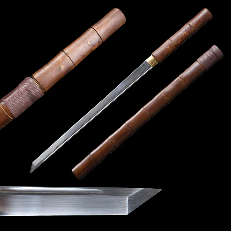 Napodobenina bambusového meča čínsky meč v štýle vysokej mangánu oceľová čepeľ Shirasaya skutočná wakizashi veľkosť laito kungfu