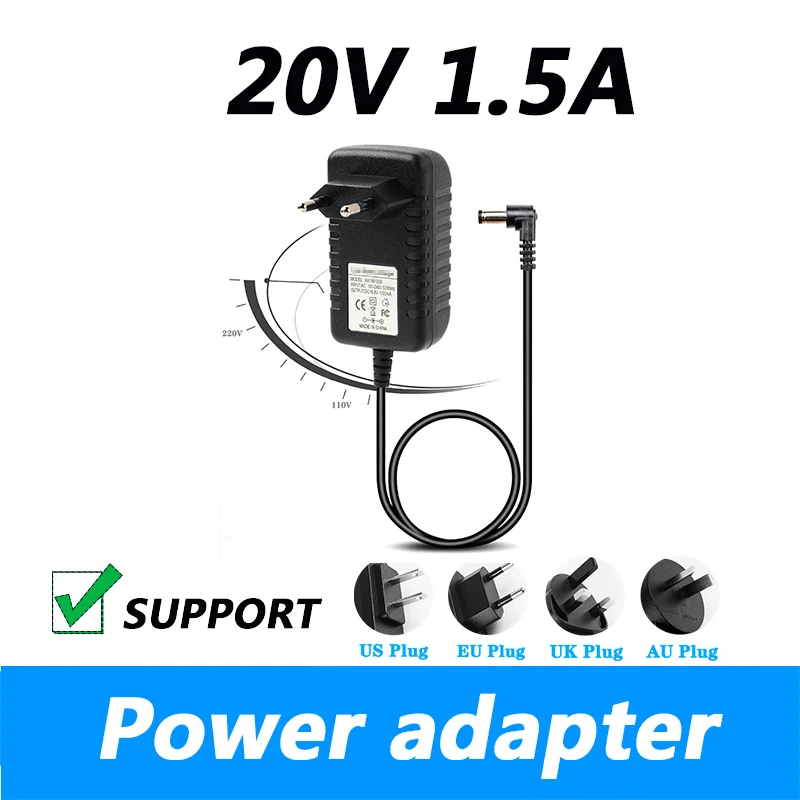 Napájací adaptér 20V 1,5A Redukčný motor Malý transformátor motora 20V napájanie napájanie US Plug Eu Plug 5.5*2,1 mm