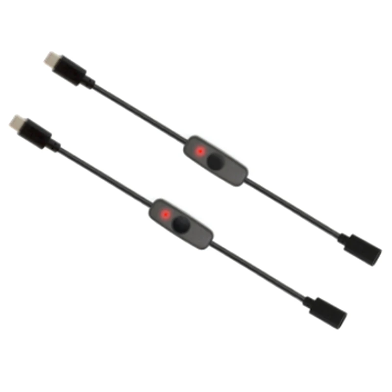 Napájací spínač USB Typ C s indikátorovým svetlom mužov na ženský spínač na predĺženie USB-C pre Raspberry Pi 4B 2 ks