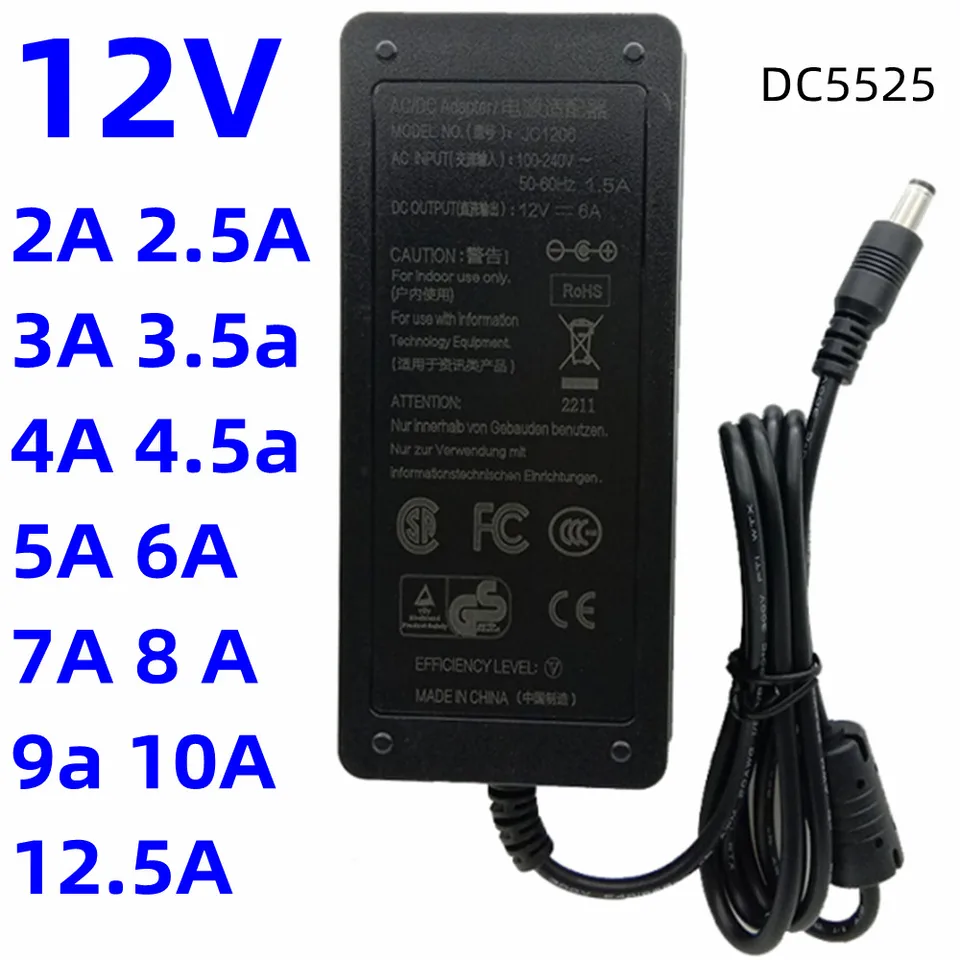 Napájací zdroj DC 12V 6A AC adaptér 18v ​​3a 24v 3,5a 2a 2,5a 15v 28V 30 32V 42V 48 36v 4a 4a 4a 12v 5a 6a 7a 8a 9a 10a 12.5a adaptér
