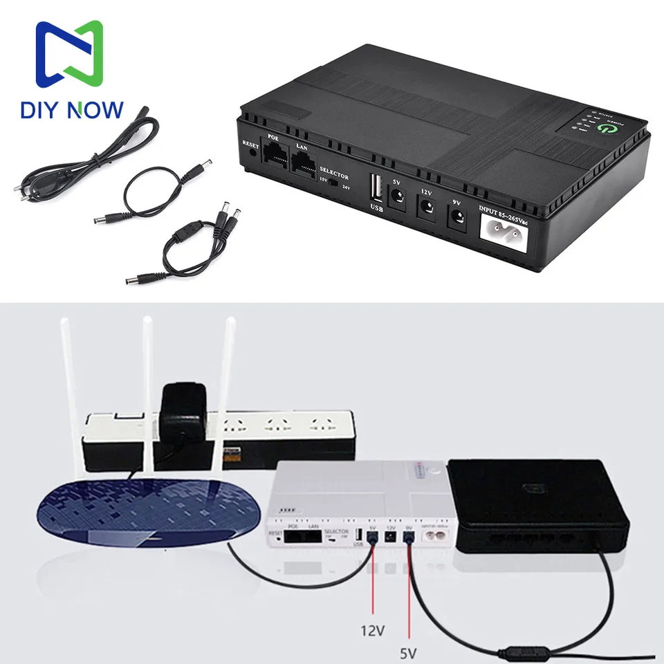 Napájanie Mini10400MAH UPS Router Optická mačka vstavaná adaptér Poe 5v 9v 12v 15v 24v 1a 2a