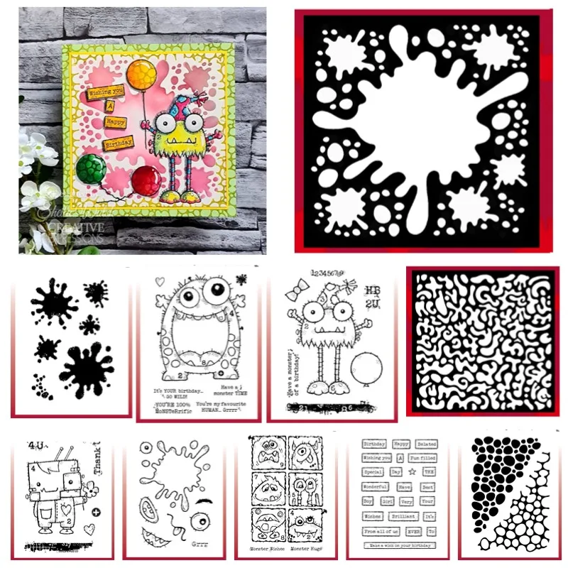 Narodeninová páska Obrovský monster galéria kovové rezanie matrice silikónové známky zo scrapbooking šablón Photo album karta