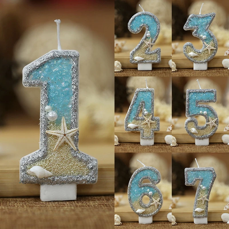 Narodeninové sviečky 0-9 Crown Cake Candle Digital Candle Beach Starfish Seashells Cake Topper Šťastné narodeniny oslava dekor velas