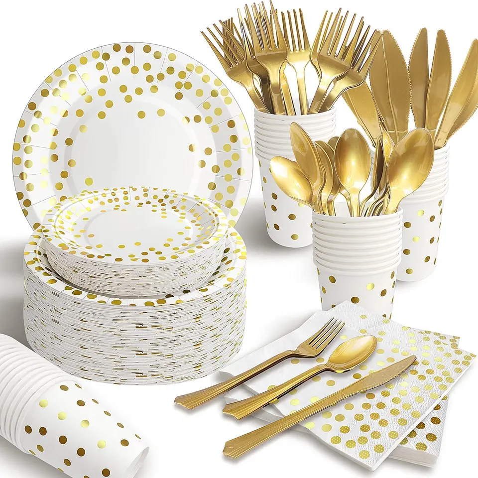 Narodeninové výročie večierky Decorpink Gold Dot Party Dodávky na jednorázový večierok