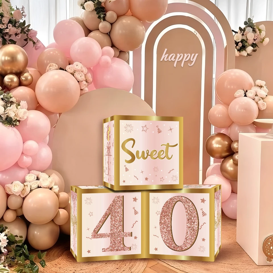 Narodeninové škatule Happy 40 50 60. ružové zlato narodeninové oslavy dekorácie dospelých žena 30 rokov starý Birhday Supplies Party Decors