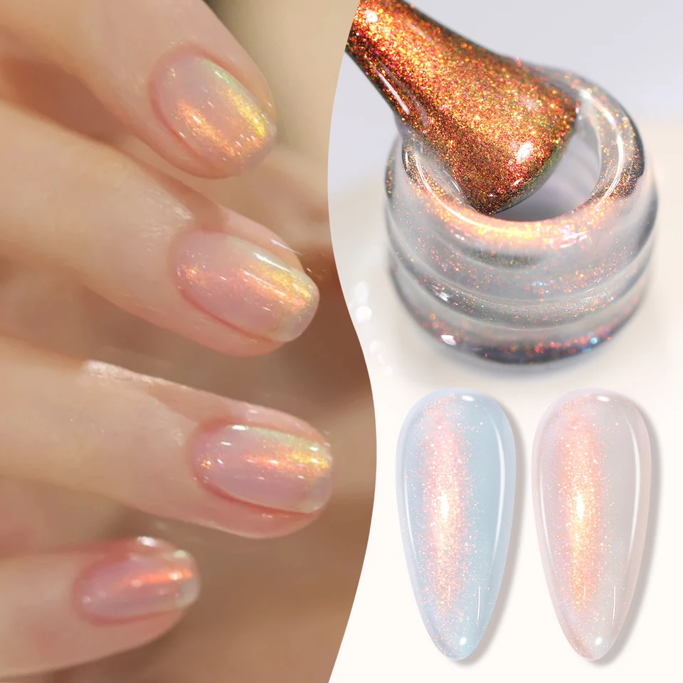Narodený pekný 15 ml Aurora Glitter Gel Gel Poľsky lak Iridescent perla trblietavý efekt nasiaknite UV LED manikúrové laky
