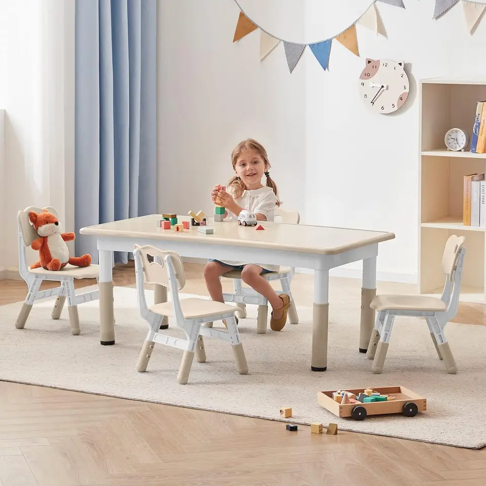 Nastavená pre 4, 47,2'l x 23.6''w Detské študijné stoly a stoličky, výškovo nastaviteľná, graffiti desktop, detská aktivita pre DA