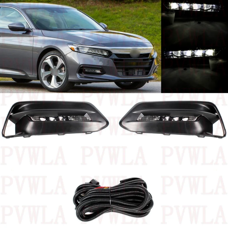 Nastavená predná LED DRL Denné svetlá FOG Light Lamp+ kryt mriežky+ drôt pre Honda Accord 2018 2019 2020