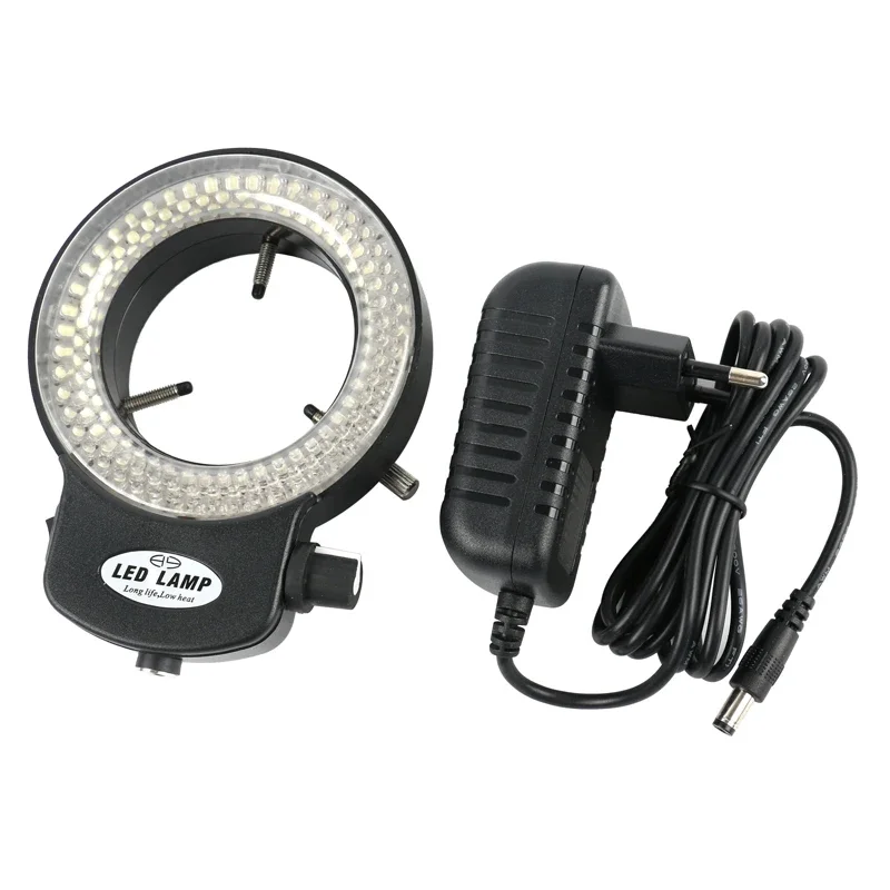 Nastaviteľná 6500k 144 LED kruhový svetlo osvetľovacia lampa pre priemyselný adaptér stereo mikroskopu šošovky 110V-240V adaptér