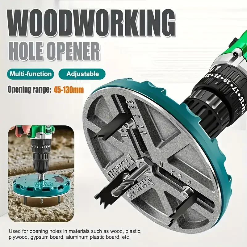 Nastaviteľná guľatá otvor pre domácnosť Otvárač diery Multifunkčný okrúhly rezač DIY Woodworking Cutt Tool 45-130 mm vŕtačka