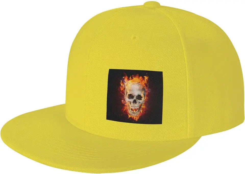 Nastaviteľná hip hopová plochá baseballová čiapka pre mužov Ženy Visor Snapback Hat Dad Hats-Satanická lebka v plameňoch v tme