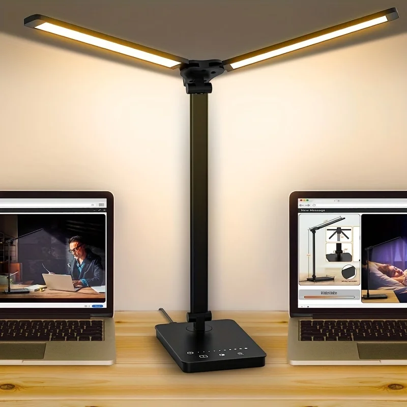 Nastaviteľná skladacia stolová lampa pre domácu kanceláriu - Dvojité hojdacie rameno Svetlé LED Desk Light, stmievateľná lampa architekta, ktorá sa venuje oči, lampa,