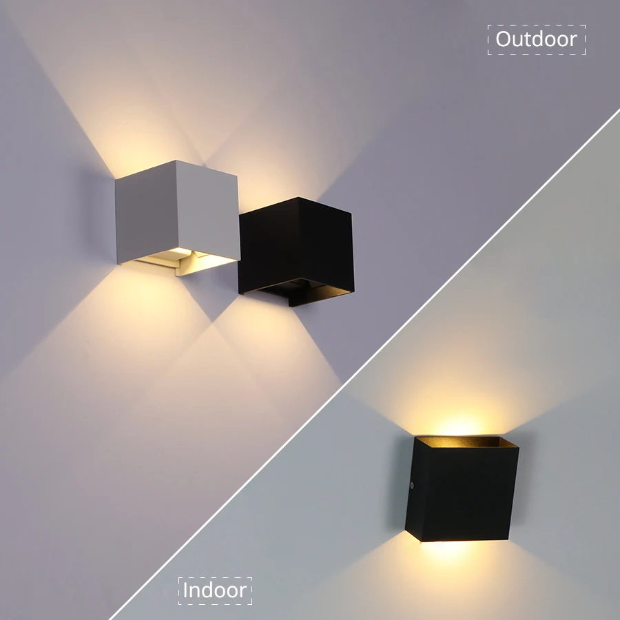 Nastaviteľné 6 W/12W LED stena LIGHT LIGHT OUTDOROPOROPLY VOZIDLODNÉHO VOZIDLA IP65 Veranda Záhradná nástenná lampa Vnútorná spálňa lôžko dekorácie osvetlenie
