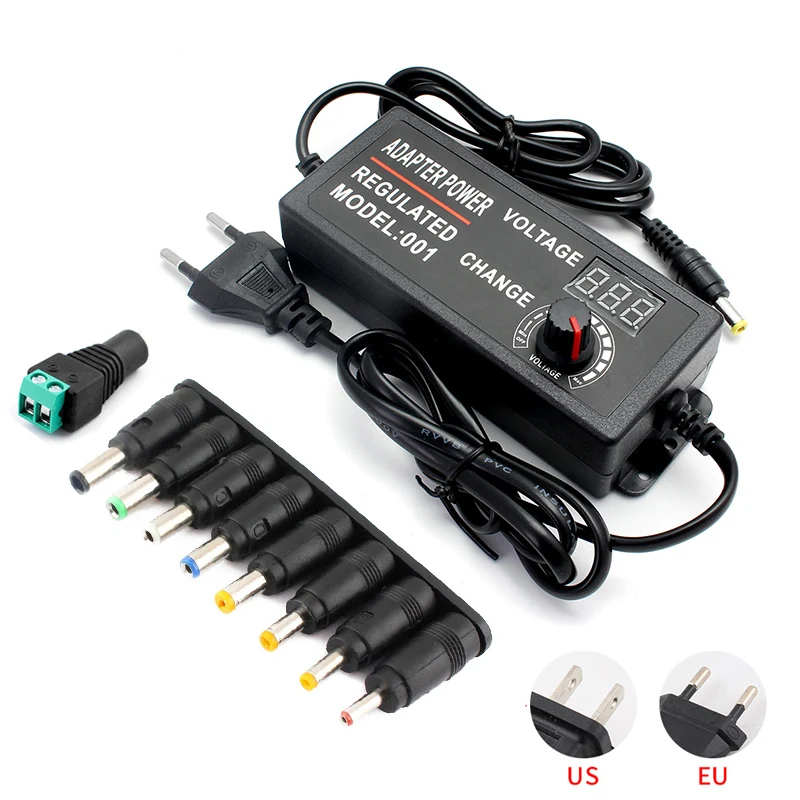 Nastaviteľné napájanie napájania nastaviteľné AC 220V 110V až DC 3V 5V 9V 12V 24V 36V 1A 2A 3A LED adaptér s 8 Connect Plug DC Žena