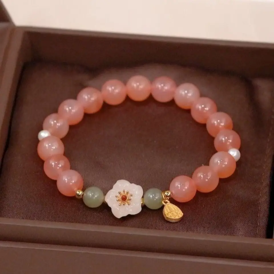 Nastaviteľný čínsky štýl šperky Tassel kvet smaragd bangles ženský ručný reťazec Jade náramky korálkové náramky dámske náramky