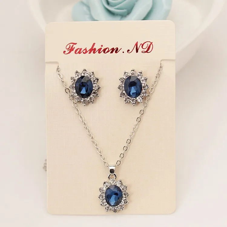 Nastavte nový vysokokvalitný námorný modrý oblek, modrá kráľovská princezná rovnaký odsek napodobňovač Gemstones náhrdelník Set veľkoobchod