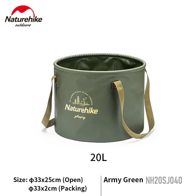 Naturehike 10L/20L Outdoor Skladacie okrúhle okrúhle vedro PVC pletivo kemping rybársky rybolov Prenosná vodná povodie Skladovanie potravín
