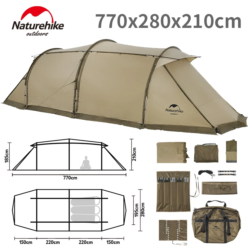 Naturehike Aries Alpha Tunnel Stan Weproof Pu2000 Camping Outdoor Cravel Veľký vesmírny stan pre 4-8 ľudí 4 sezóny Stan 19,3 kg