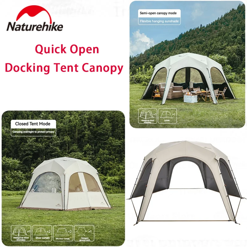 Naturehike Hexagon Stan Canopy vodotesný PU5000+ UPF12500+ Rýchle otvorený dokovací stan Outdoor Camping Family Large Sunshade Plat