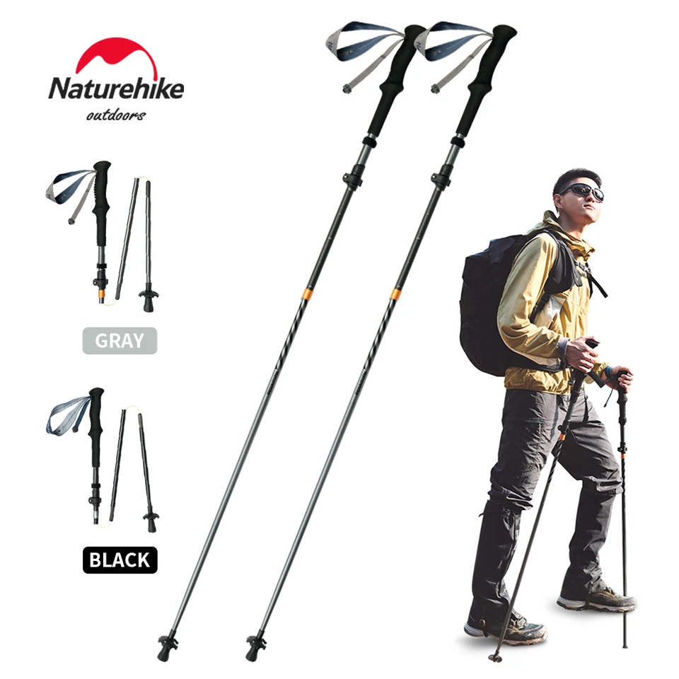 NatureHike Nové 5-sekčné trekingové stožiare uhlíkové vlákno 7075 Hliníková zliatina kempingu Ultralight nastaviteľné teleskopické vychádzkové palice