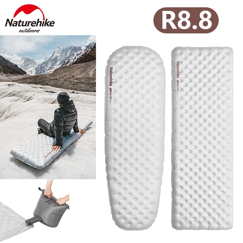 Naturehike R8.8 Air Matract Ultragiight prenosný nafukovací spací podložku Zhusťte vankúš na kemping Cestovné turistické rohož vysokej hodnoty R Hodnota