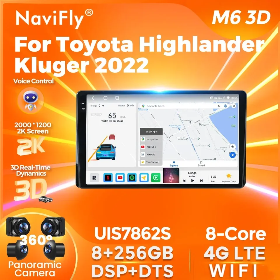 Navifly 2K QLED najnovšieho systému Android Intelligent System Stereo pre toyota Highlander Kluger 2022