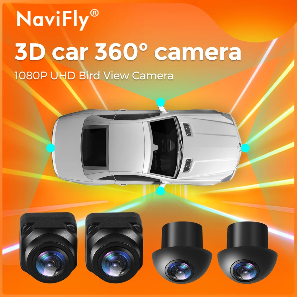 Navifly 360 ° Panoramatická kamera 1080p HD Zadná predná doprava vľavo 360 Panoramatický priestorový výhľad pre Android Car Radio Multimedia Player Player