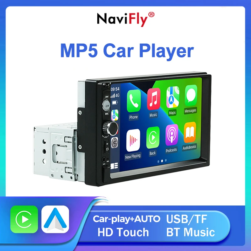 Navifly 7 palcov 1 din mp5 káblové CarPlay Android Auto Phone Mirror Car Radio FM Stereo Video Player Universal 1Din