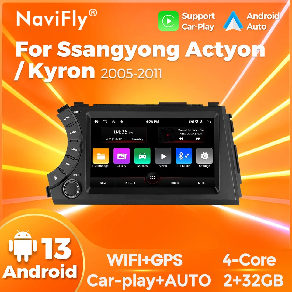 Navifly 7 palcov 2 din Android Car Stereo Multimedia Player pre Ssangyong Kyron Actyon 2005-2011 Navigation GPS CarPlay Auto Radio Radio