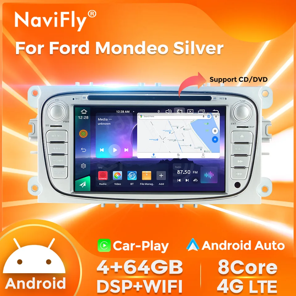 Navifly 7 palcový nový 8 jadro stereofónnych vozidiel Android Car Multimedia Player s CD/DVD DSP BT pre Ford Mondeo Focus S-Max C-Max Galaxy KUGA