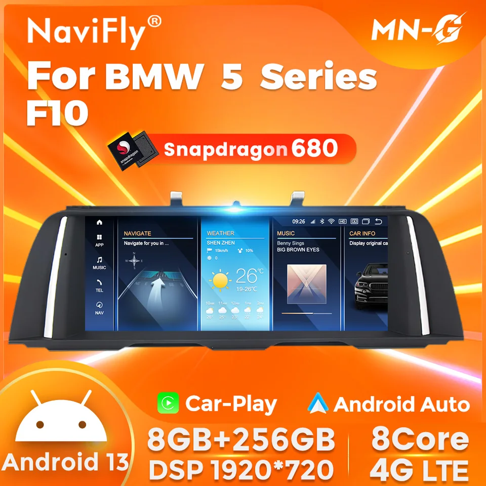 Navifly 8-Core for BMW 5 Series F10 F11 2012 2012-2017 CIC NBT Wireless Carpaly Android 13 Auto multimediálny hráč Car 4G+WiFi BT