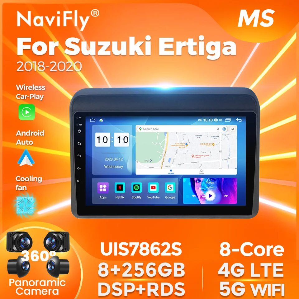 Navifly Android 12 DSP RDS GPS auto multimediálny hráč pre Suzuki Ertiga 2018-2020 chladiaci ventilátor v jednom navigačnom CarPlay WiFi