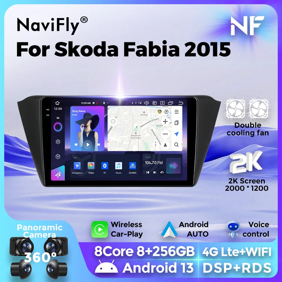 Navifly Android 13 Automobilový rádio Originálny štýl automobilu pre Škoda Fabia 2015_9inch Radio Intelligent Car Multimedia Player Old-In-One 4G