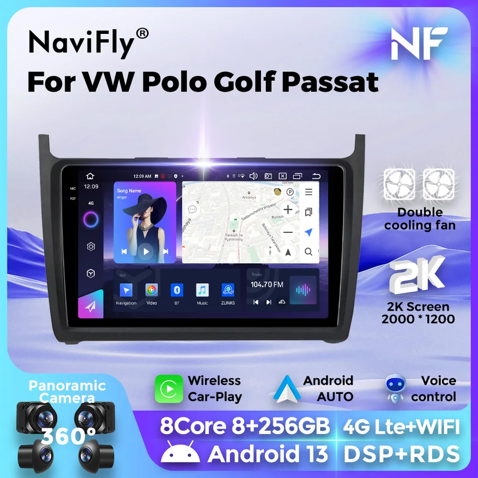 Navifly Android 13 Navition pre VW Polo Golf Passat Car Radio Stereo DVD Audio Multimedia Video Player Player CarPlay Auto WiFi BT 4G