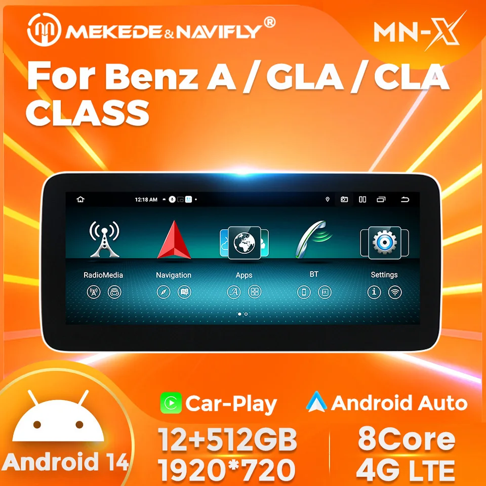 Navifly Android 14 CAR GPS multimédiá pre Mercedes Benz A Class W176 / GLA X156 / CLA C117 2013-2018 Wireless Carpaly Auto DSP 4G