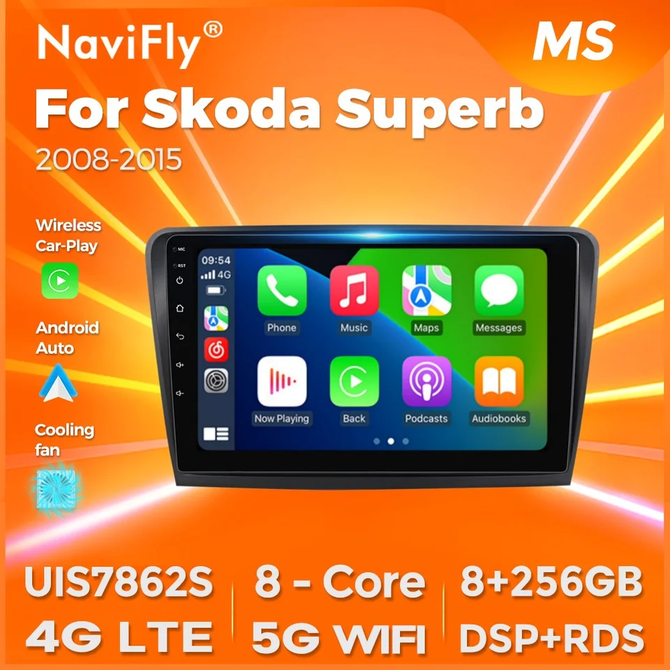 Navifly Android Auto Wireless CarPlay pre SkoDa Superb 2 B6 2008 2009 2010 2010 2012 2013 2014 2015 2015 Multimediálny automobilový rozhlasový prehrávač