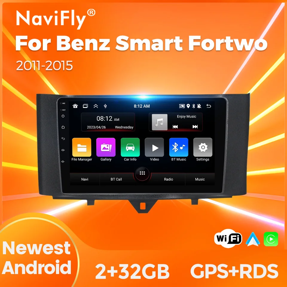 Navifly CarPlay Android Auto Car Radio pre Mercedes Benz Smart Fortwo 2010-2015 Multimediálne GPS Stereo Autoradio Navigation