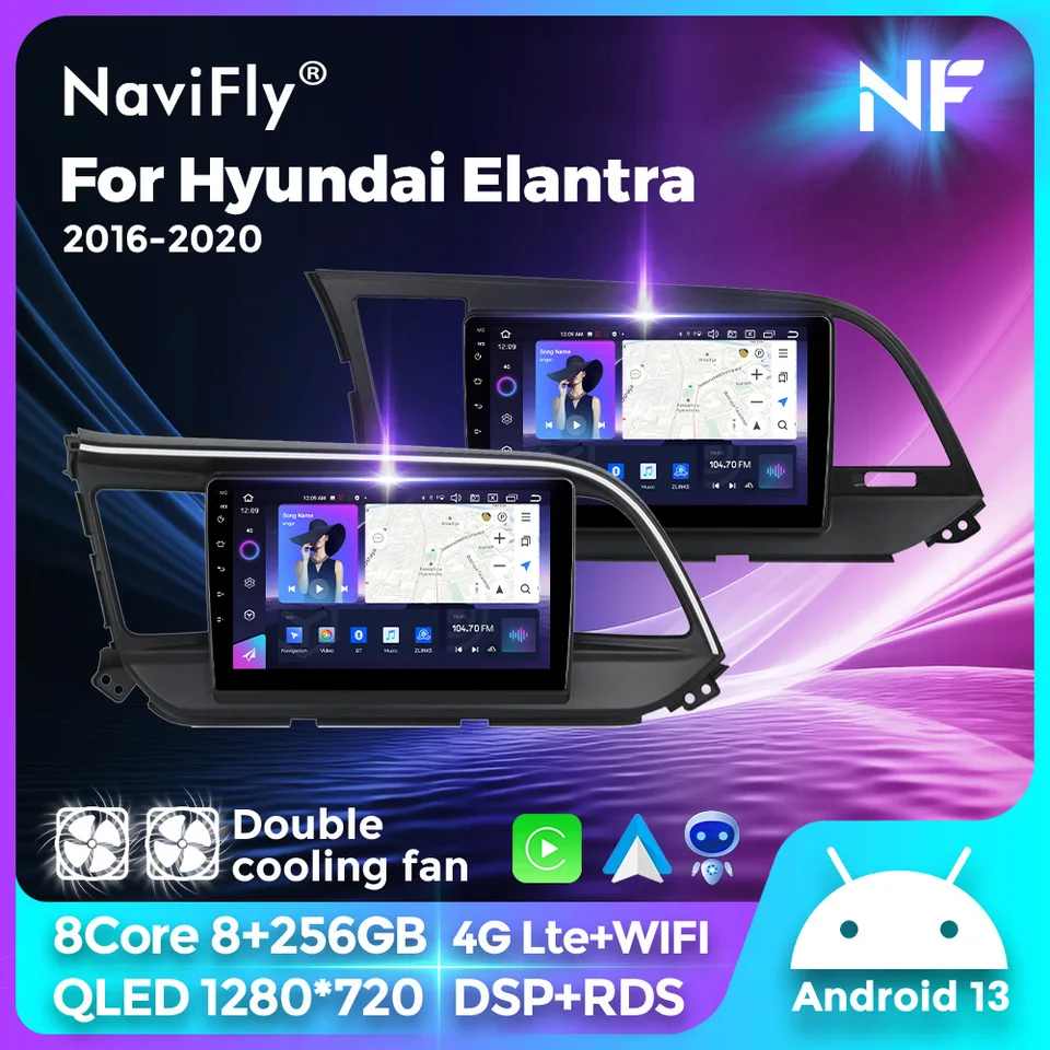 Navifly for Hyundai Elantra 2016-2020 Multimedia stereofónne video prehrávač automobilových rádií All in Wireless CarPlay DSP 2 DIN Audio BT5.0